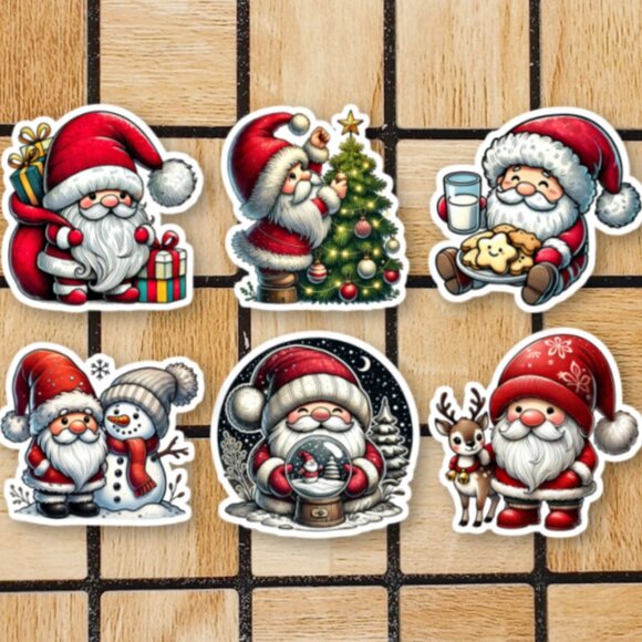 Christmas Santa Sticker Pack of 6 Vinyl Stickers Waterproof Die Cut Sticker Set - Picture 1 of 4